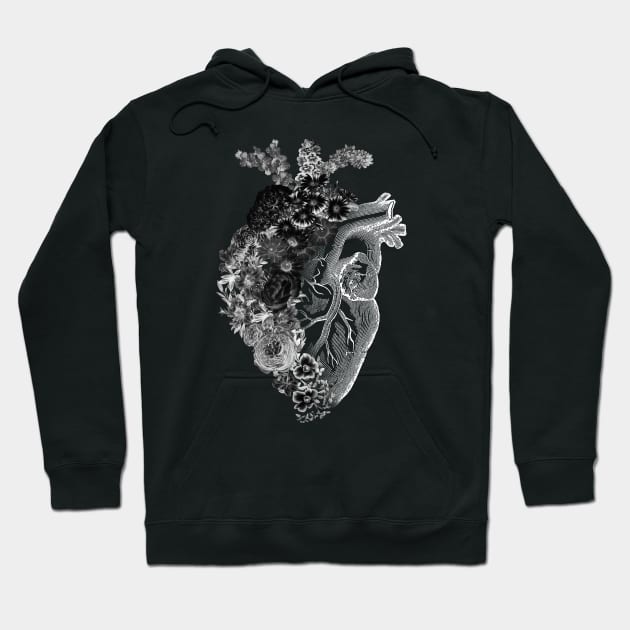 Flower Heart Spring Black and White Inverse by Tobe Fonseca Hoodie by Tobe_Fonseca